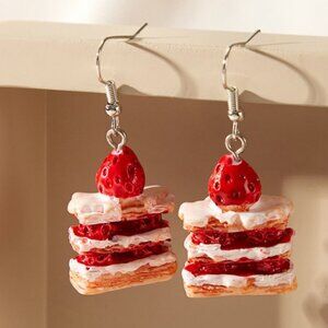 Strawberry Cake Shaped Drop Earrings